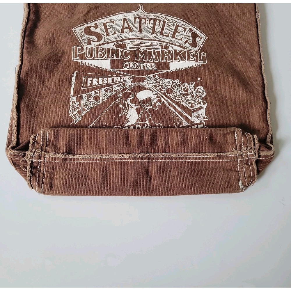 Authentic Pigment Canvas Shopper Tote Brown Seattle Public Market Graphic Vegan - Picture 4 of 15
